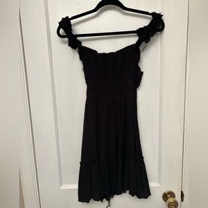 black ruffle sleeve dress